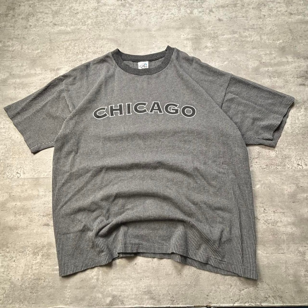 Cal Cru T-Shirt Mens XL Gray Pinstripe Chicago Single Stitch Vintage